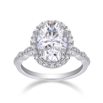 3.0ct Oval Halo Moissanite Engagement Ring