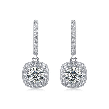 0.5ct Cushion Halo Moissanite Huggie Drop Earrings
