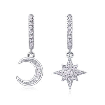 Star and Moon Moissanite Silver Earrings